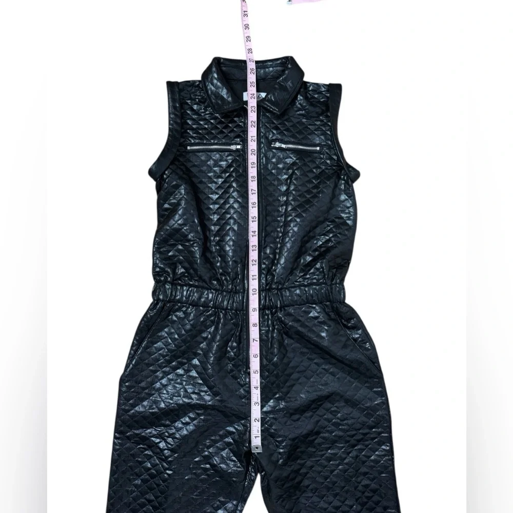 Girls Mia‎ New York Quilted Sleeveless Jumpsuit Faux Leather Shiny Black Large